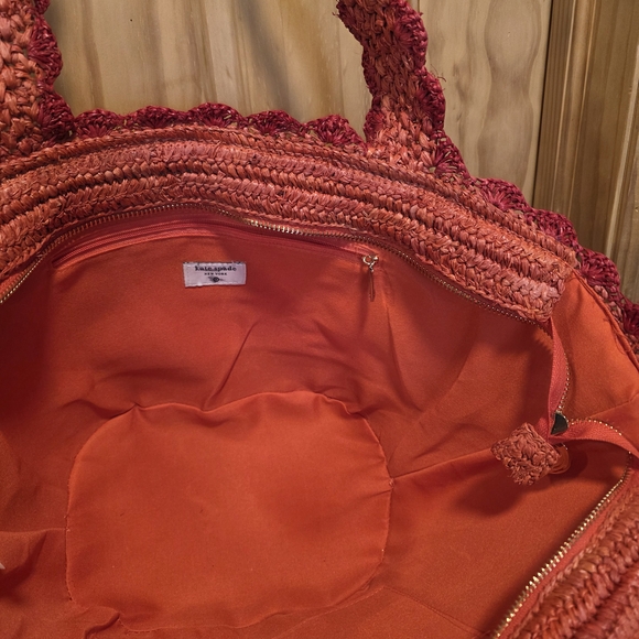 Kate Spade Elegant Pink And Orange  Woven Tote Bag with Bow Accent - Picture 6 of 6